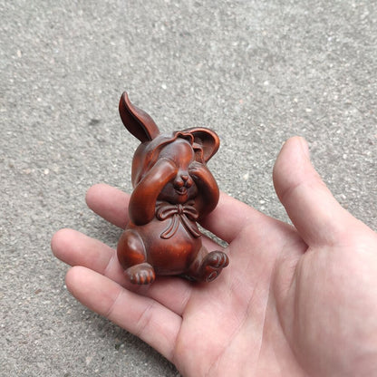 Vintage Wooden Christmas Ornaments Hare Rabbit Figurines Carved Animals Lovely