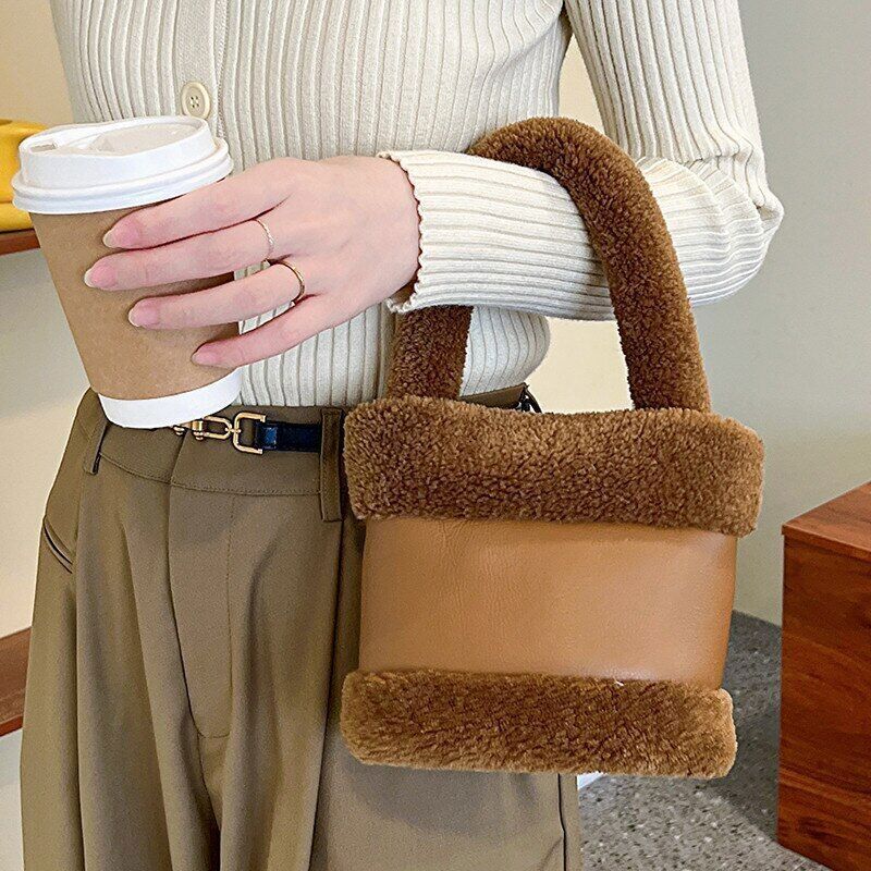 Lamb Wool Women Shoulder Bags Small Handbag Winter Faux Fur Female Hand Bag