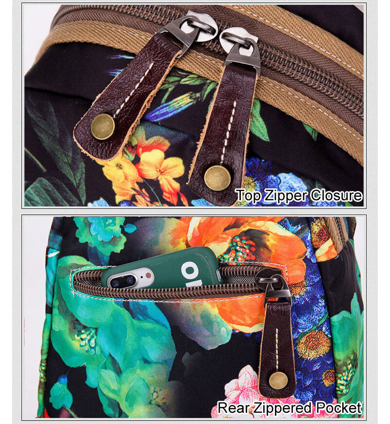Convertible Floral Nylon Small Backpack Rucksack Sling Bag Chest Pack Purse
