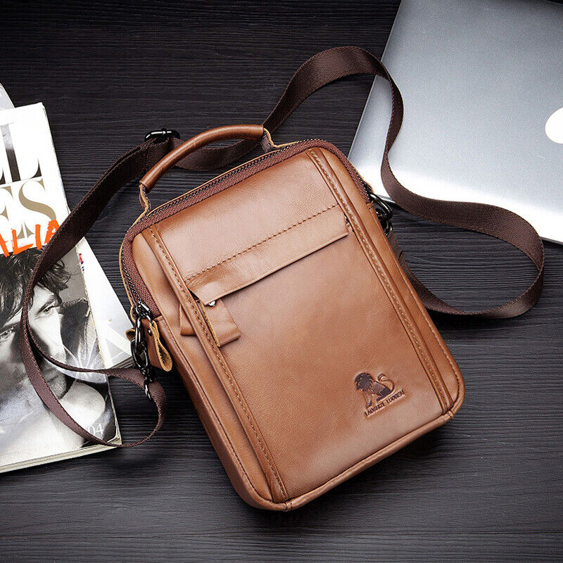100% Genuine Leather Men's Sling Shoulder Bag Messenger Bag 8" Handbag Crossbody