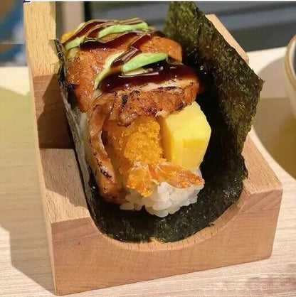 Japanese Sushi Rack Wooden Taco Snack Tray Food Holder Plate Cuisine Stand Decor