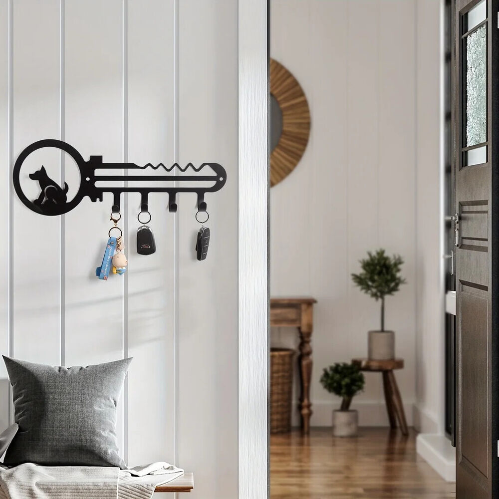 1pc Key Shaped Wall Rack, Wall Mounted Holder Rack With 4 Hanging Hooks