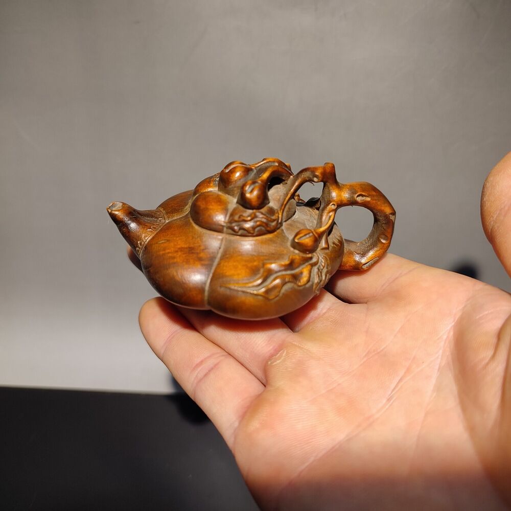 Chinese Wood Carving Deep Relief statue play mahjong Fortune pot wooden gift
