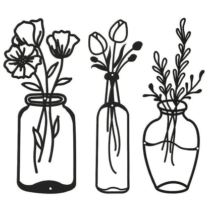 3pcs Metal Flower Wall Decor, Vase Wall Art Tulip Wire Iron Decor, Floral Wall