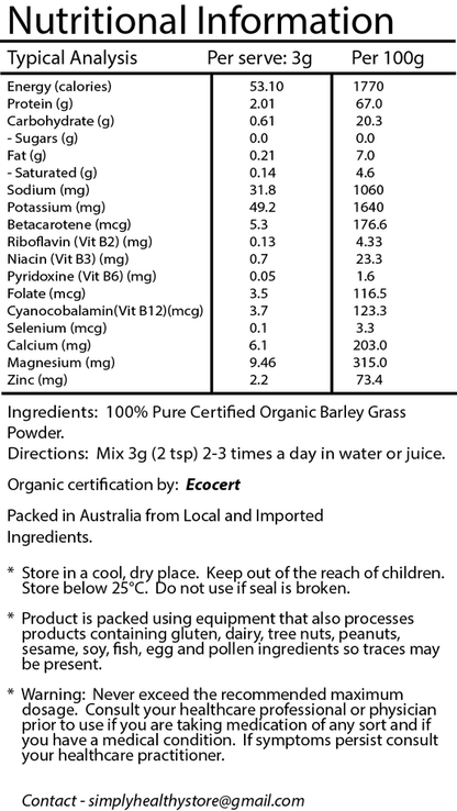 Organic Barley Grass Powder, Cert Organic 1Kg, Best Available Promotion
