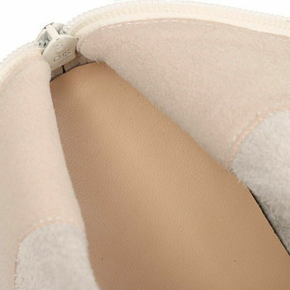 Women Chelsea Wedge Heels Flats Ankle Boots Beige Plus Size New Back Zip Shoes @