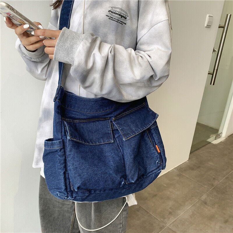 Women Denim Handbag Girl Shoulder Messenger Crossbody Bag Denim Blue Tote