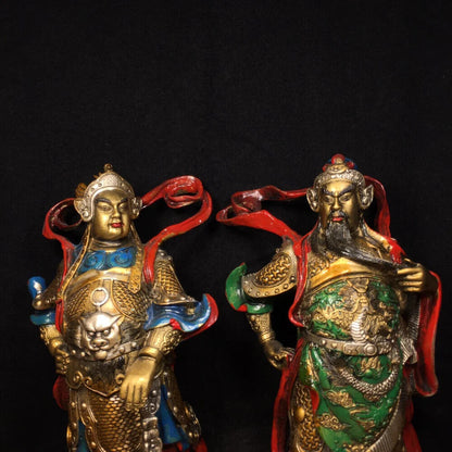 10" Tibet Temple Bronze Painted Guan Yu Veda Door Guardian God Hall Town house