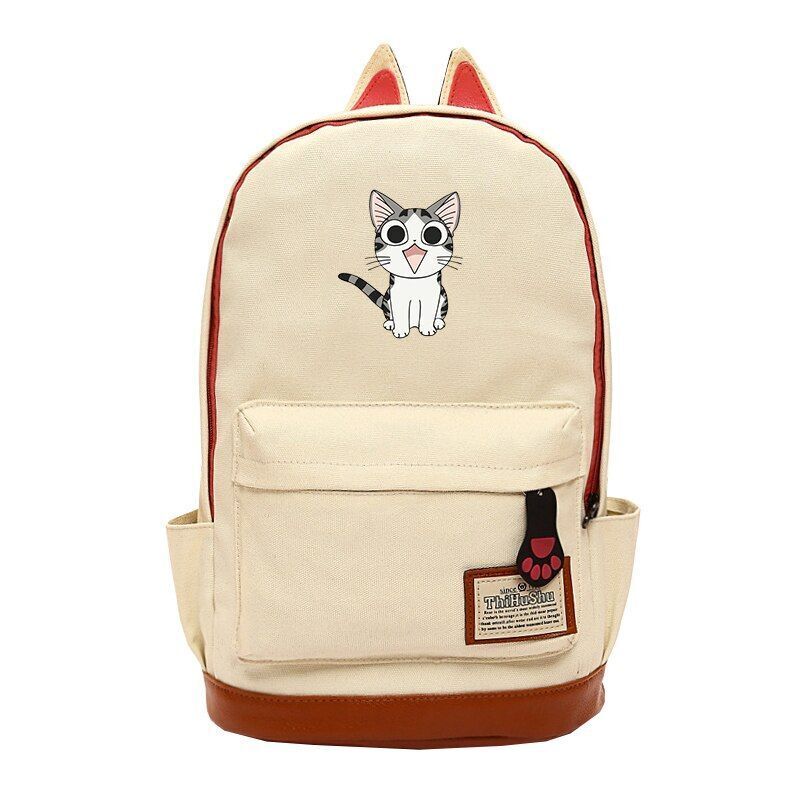 Cat Ear Shape Backpack Canvas Bag Students Schoolbags Shoulder Bags 42*35*16 CM