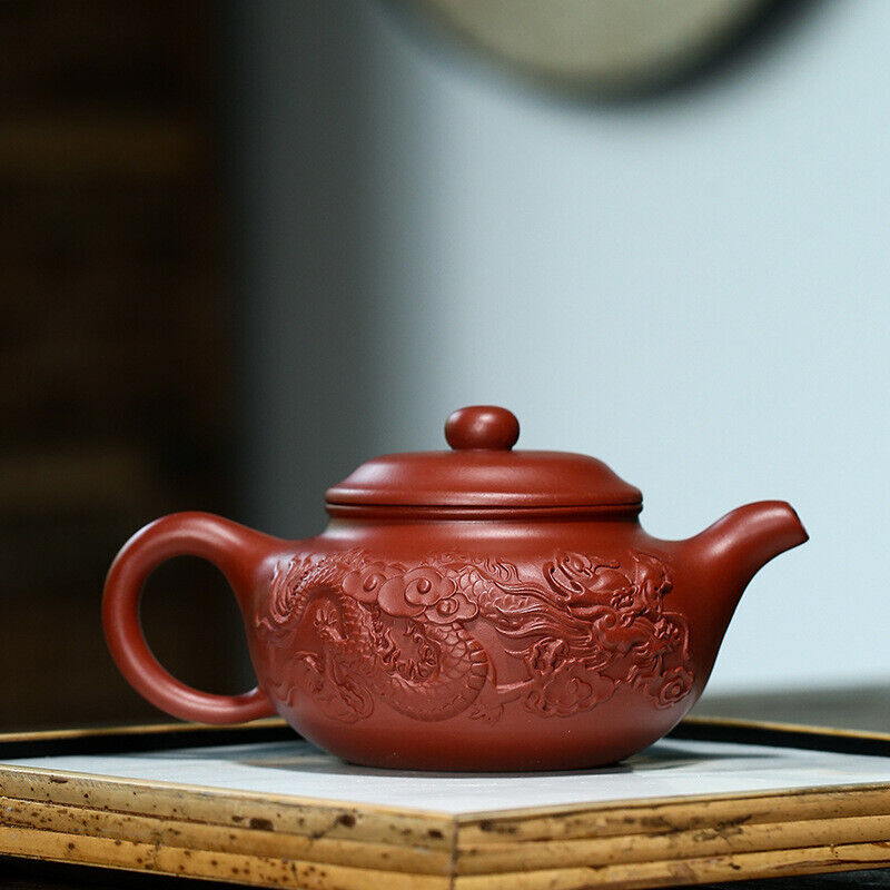 Teapot 8oz Chinese Yixing Genuine Dahongpao Clay Handmade Fanggu Dragon