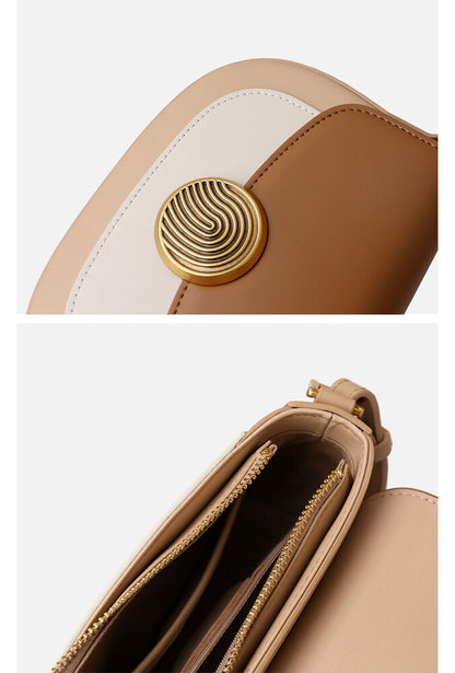 Real Leather Colorblock Small Flap Saddle Shoulder Bag Handbag Purse Crossbody