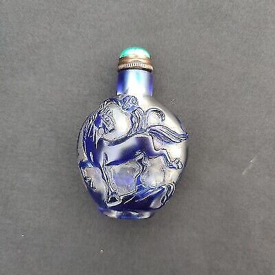 peking glass snuff bottle blue antique sprite free shipping carved horse statue
