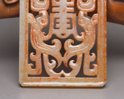 Chinese Antique Natural Hetian Jade Hand Carved Exquisite Statue Lucky Pendant