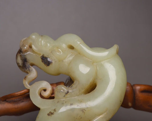 Chinese Antique Natural Hetian Jade Carving Dragon Statue Collectible Nice Art