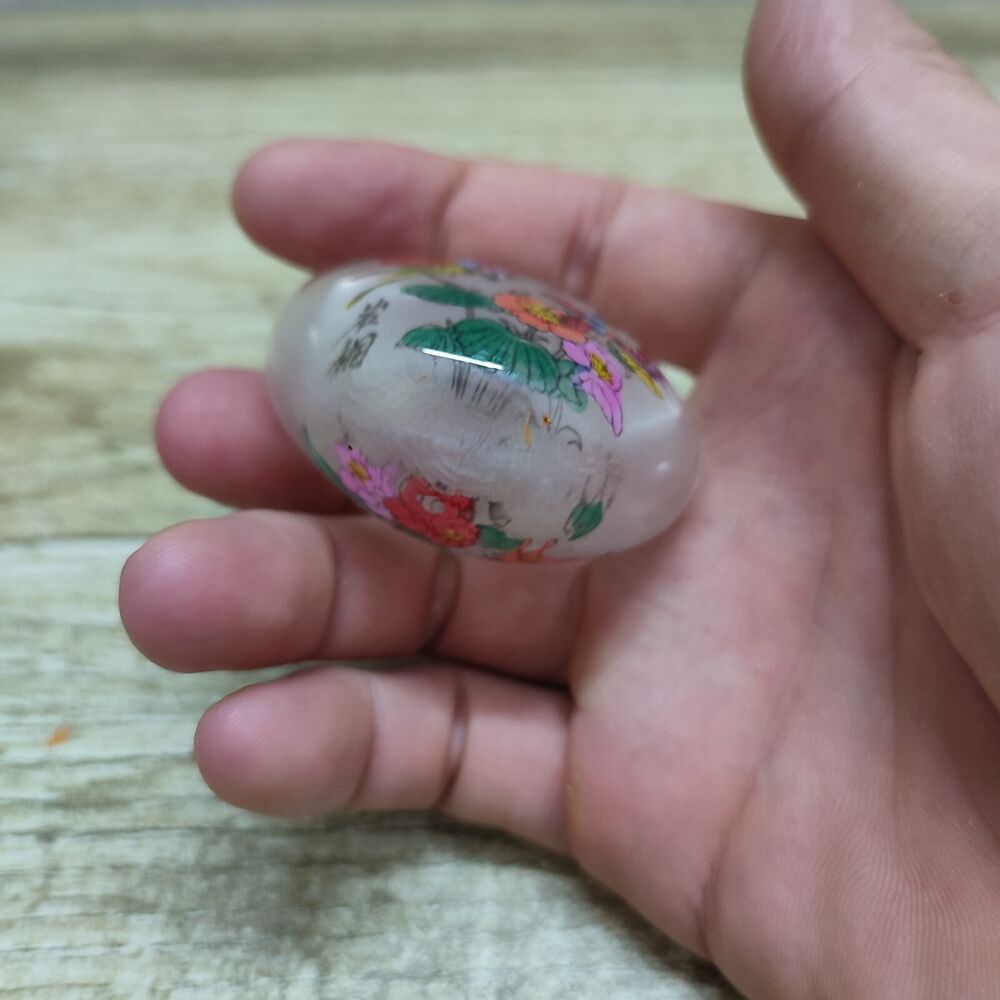 Chinese Peking Glass Snuff Bottle Inside Painting Flower Box Art Beauty Glazed