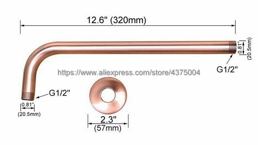 8" Antique Red Copper Round Rainfall Shower Heads Extension Pipes Wall Arm Parts
