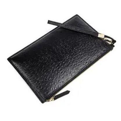Ostrich Pattern Genuine Cow Leather Envelope Bag Men Briefcase Wristlets Cowhide