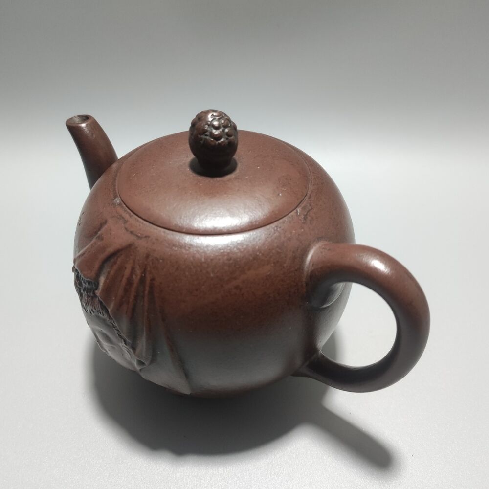 Vintage Chinese Yixing Purple Clay Teapot Zisha Ceremony Carving Guanyin Tea Set