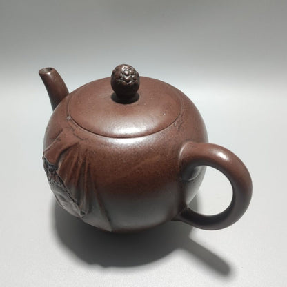Vintage Chinese Yixing Purple Clay Teapot Zisha Ceremony Carving Guanyin Tea Set