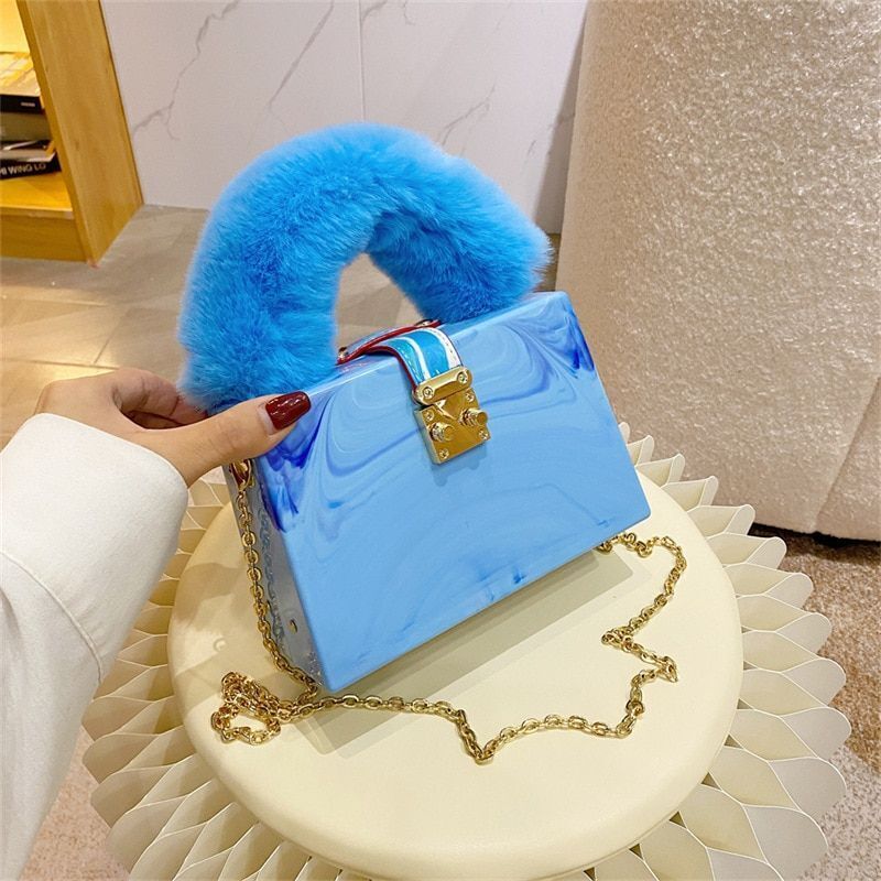 Acrylic Box Clutch Fashion Purse Handbag Chain Shoulder Bags 19*12*9CM Polyester