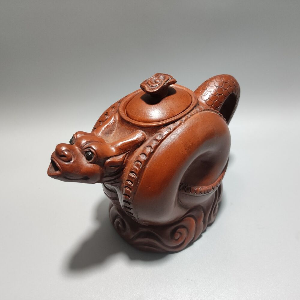 Vintage Chinese Yixing Purple Clay Teapot Zisha Ceremony Carving Collectible Art