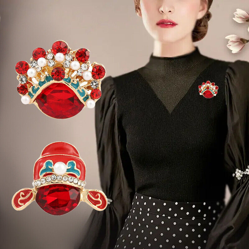 Creative Ruby Opera Hat Jewelry Lapel Pin Red Crystal Brooch Ruby Hat Brooches