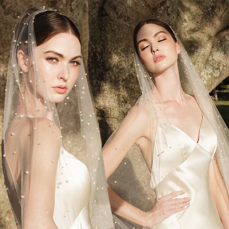 Wedding Veil With Comb Luxury Bridal Pearl Tulle Party Hair Accessories 75-500cm