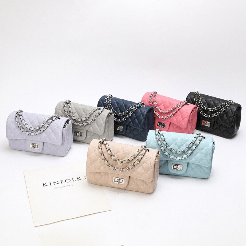 Quilted Real Leather Caviar Effect Double Flap Shoulder bag Handbag Purse Chains
