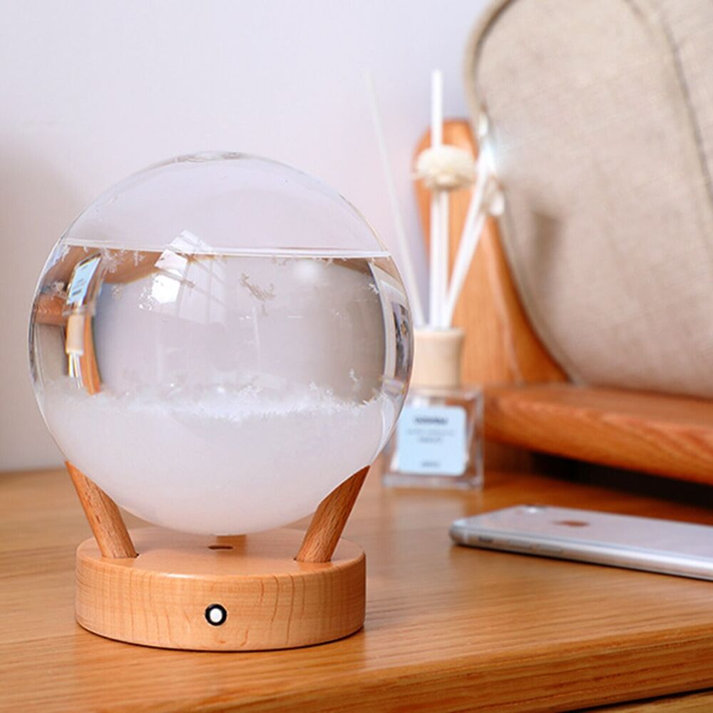 Weather Station Light Up Storm Ball Bottle Forecaster Barometer 15x15x17cm Glass