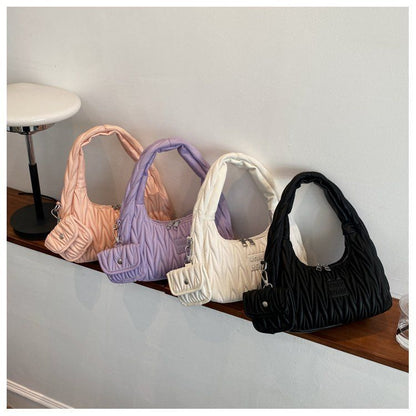 Pleated Shoulder Armpit Purses Hand Bags Branded Embroidery Purses Handbag 1 PC
