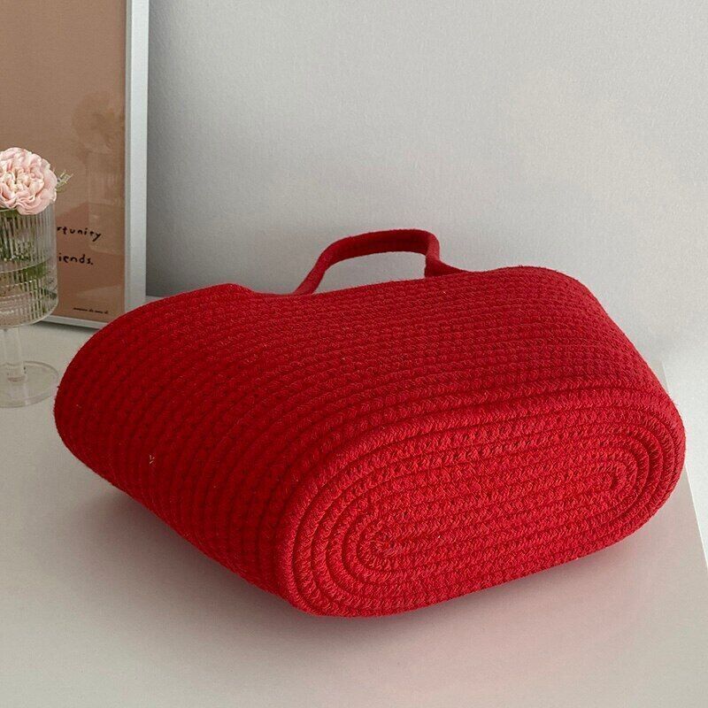 Straw Bag Women Cotton Rope Handbags Girls Open Weave Beach Totes Bags