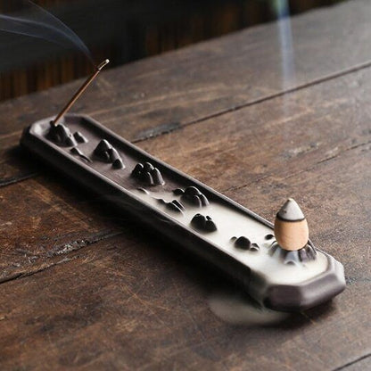 Ceramic Backflow Incense Burner Mountain Coral Stone Incense Holder for Sticks