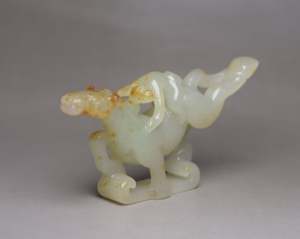 Chinese Hetian Jade Hand Carved Horse Monkey Statue Collection Nice Figurine Art