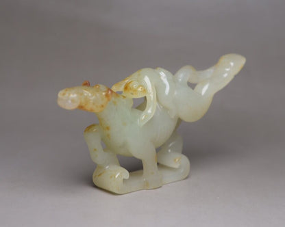 Chinese Hetian Jade Hand Carved Horse Monkey Statue Collection Nice Figurine Art