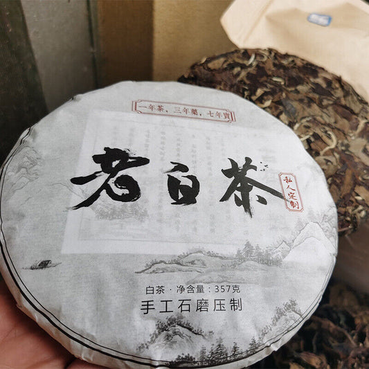 357g Old White Tea Tea Cake Organic Yunnan White Tea Hand made Graphite Pressed