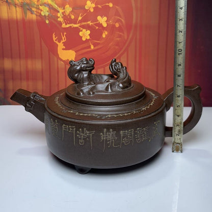 Vintage Chinese Yixing Purple Clay Teapot Zisha Ceremony Carving Collectible Art