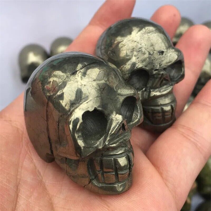 Pyrites Skulls Natural Copper Decorative Mineral Head Mini Sculptures 47x40x30mm