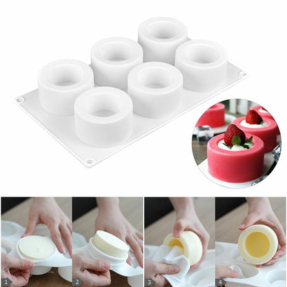 3D Silicone Mold 6 Holes Pudding Cupcake Art Cake Baking Pastry Mousse Chocolate