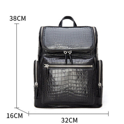 Handcrafted Real Crocodile Belly Leather Men Travel Backpack for 14" Laptop Bag