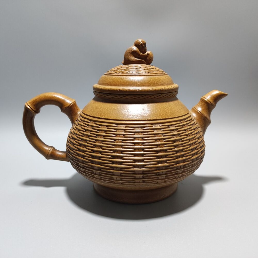 Vintage Chinese Yixing Purple Clay Teapot Zisha Ceremony Bamboo Fine Teaware Art