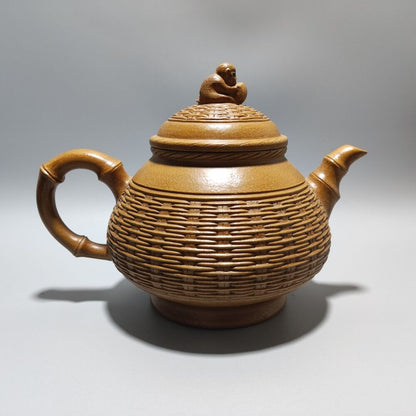 Vintage Chinese Yixing Purple Clay Teapot Zisha Ceremony Bamboo Fine Teaware Art