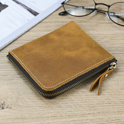 Handmade Men's Real Leather Zipper Wallet Purse Coin Purse Clutch Bag