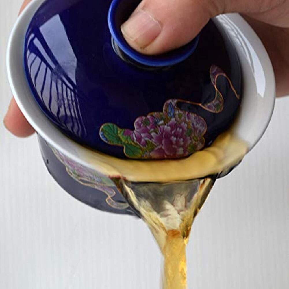 Gaiwan 5oz/150ml Blue White Porcelain Sancai Teacups Rich Peony Tureen Lid bowl
