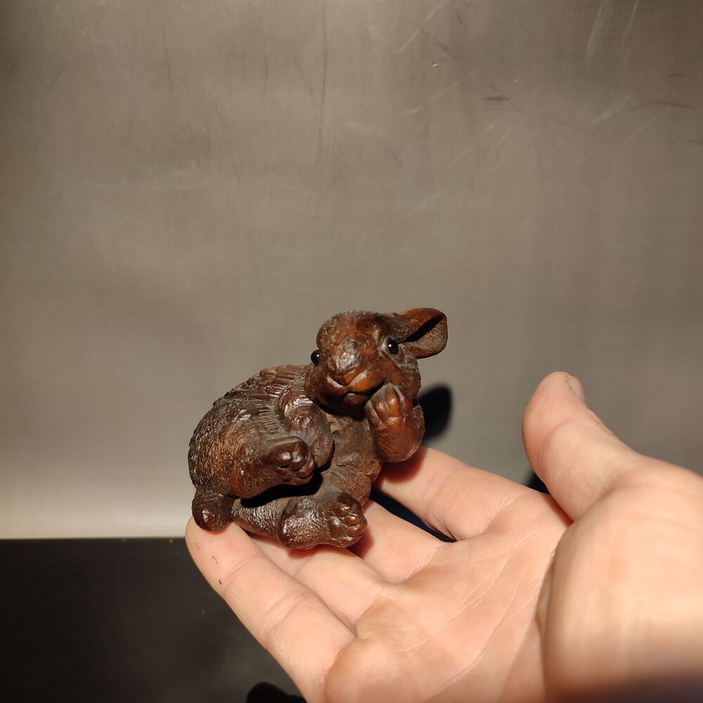 vintage Chinese Carved Rabbit sculpture Statue wood Christmas Wooden gift child