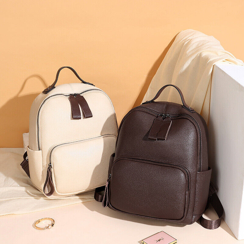 100% Genuine Leather Women's Zipper Backpack Travel Bag Vintage Rucksack Bag