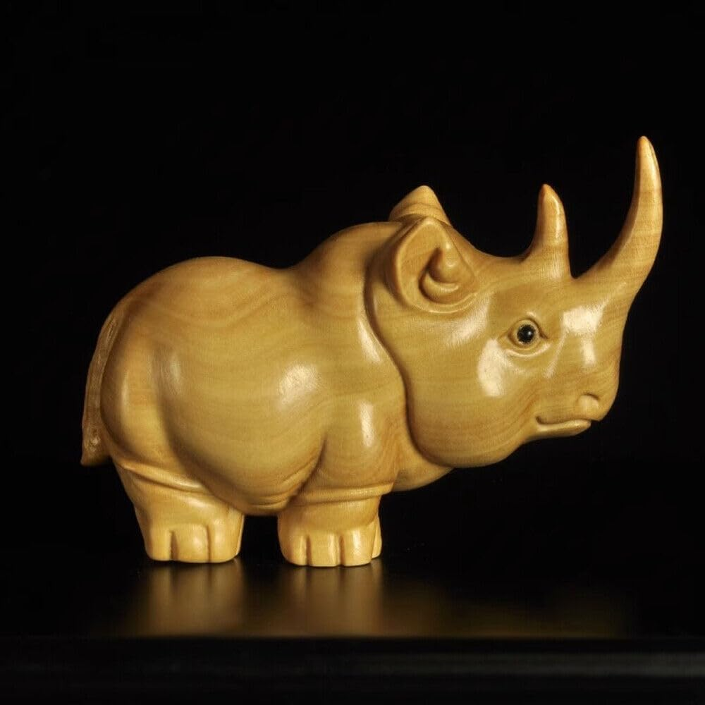 Unique Handmade Wooden Rhino Statue Figurine Home Office Desk Decoration Gift