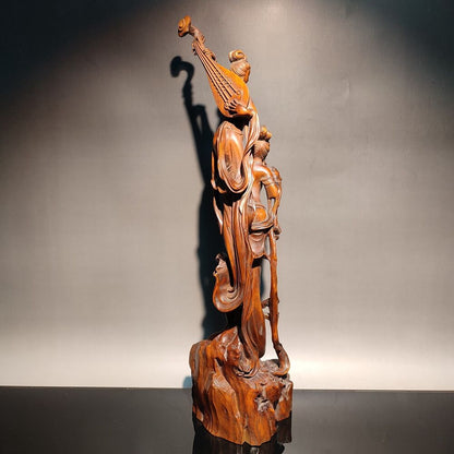 12" vintage wooden ornaments wood carving figure indian statue woman Music dance