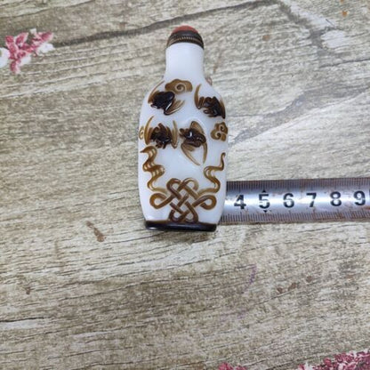 chinese carved bat statue peking glass snuff bottle painted Carving glazed Cameo