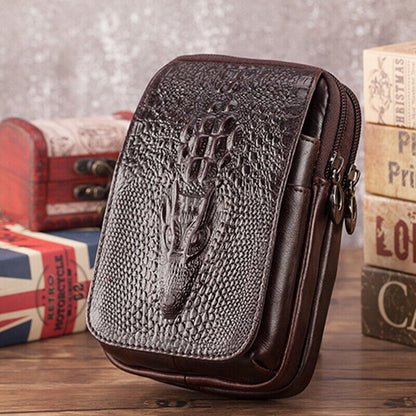 100% Genuine Leather Men's Crocodile Pouch Hook Funny Belt Pack Waist Bag