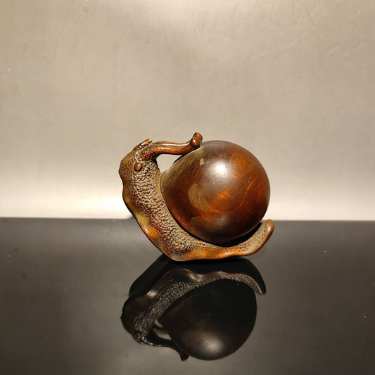 vintage Chinese Carved home decor snail sculpture Statue wood Christmas gift art